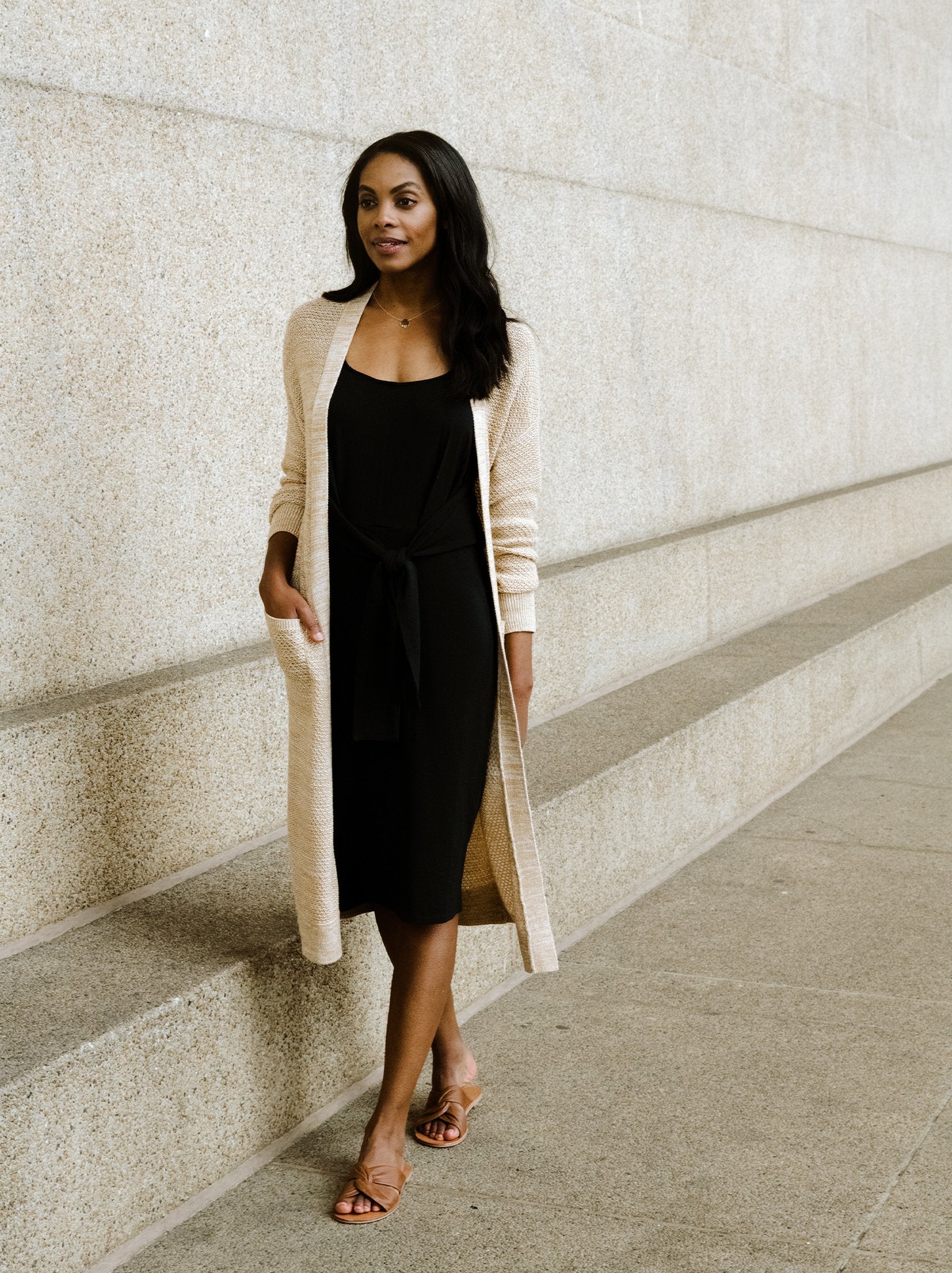 Gwen Knot Front Dress Black content block