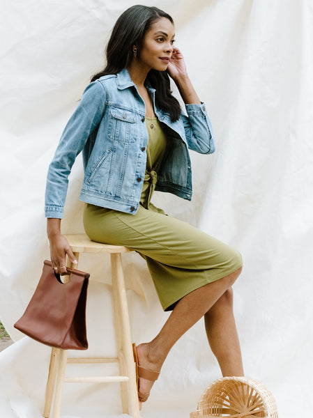 Gwen Knot Front Dress Olive content block FASHIONABLE